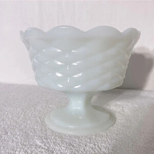 Vintage Indiana Quilted White Milk Glass Pedestal Bowl  Compote Candy Dish